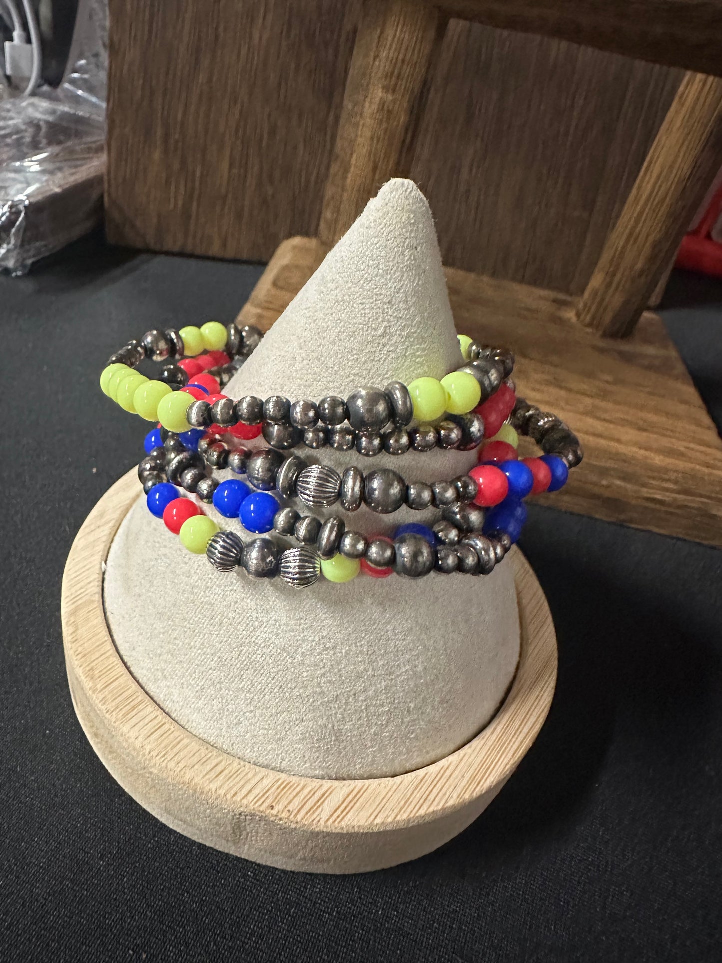 Navajo Style Pearl & Multi Bead Stackable Bracelet