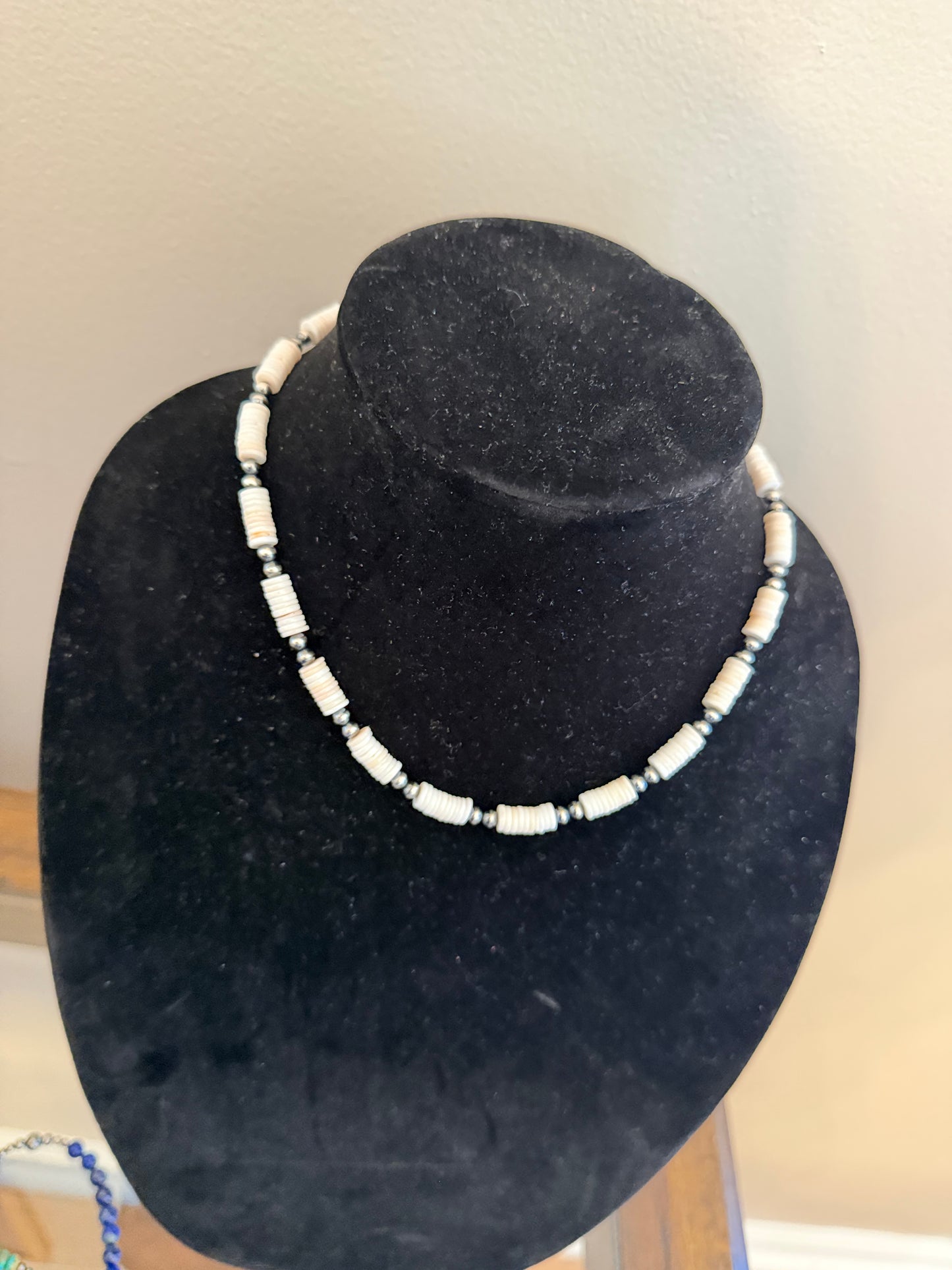 4mm pearl x pink conch heishi necklace