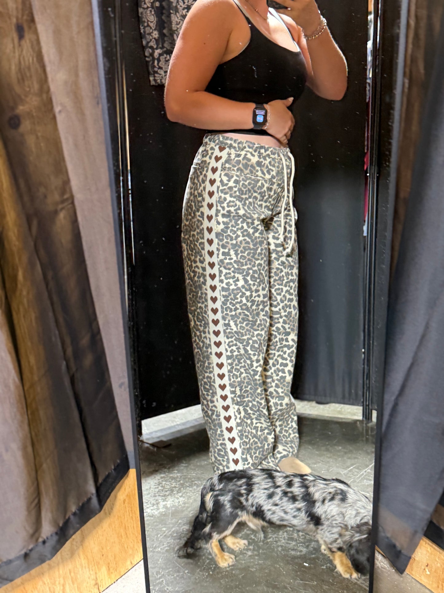 Leopard Printed Striped Wide Legged Pants