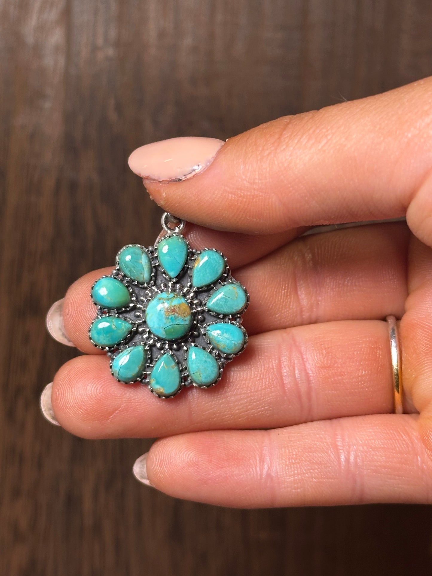 Beautiful Handmade Sterling Silver & Turquoise Flower Pendant