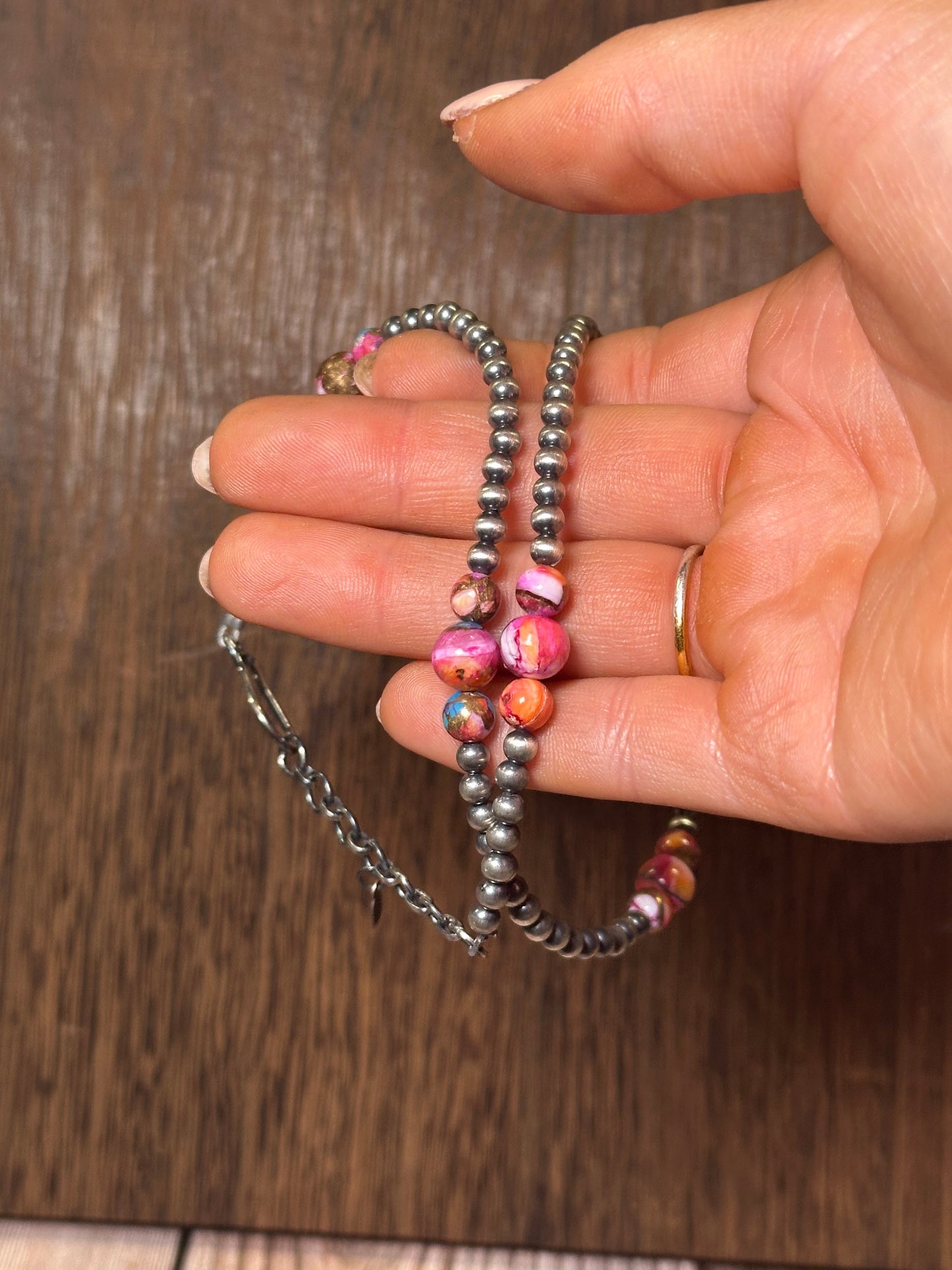 Handmade Pink Dream & Sterling Silver Beaded Necklace 16”