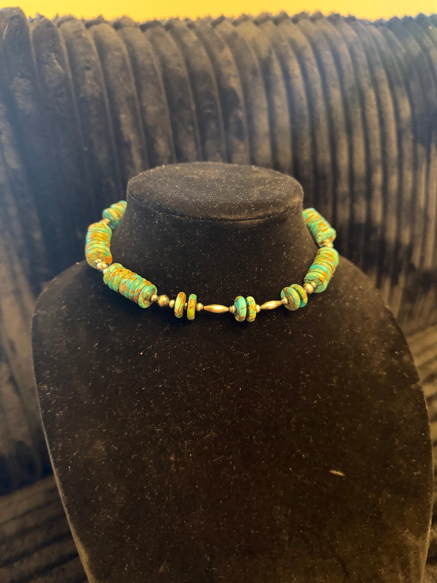 Turquoise x bronze x sterling pearl necklace