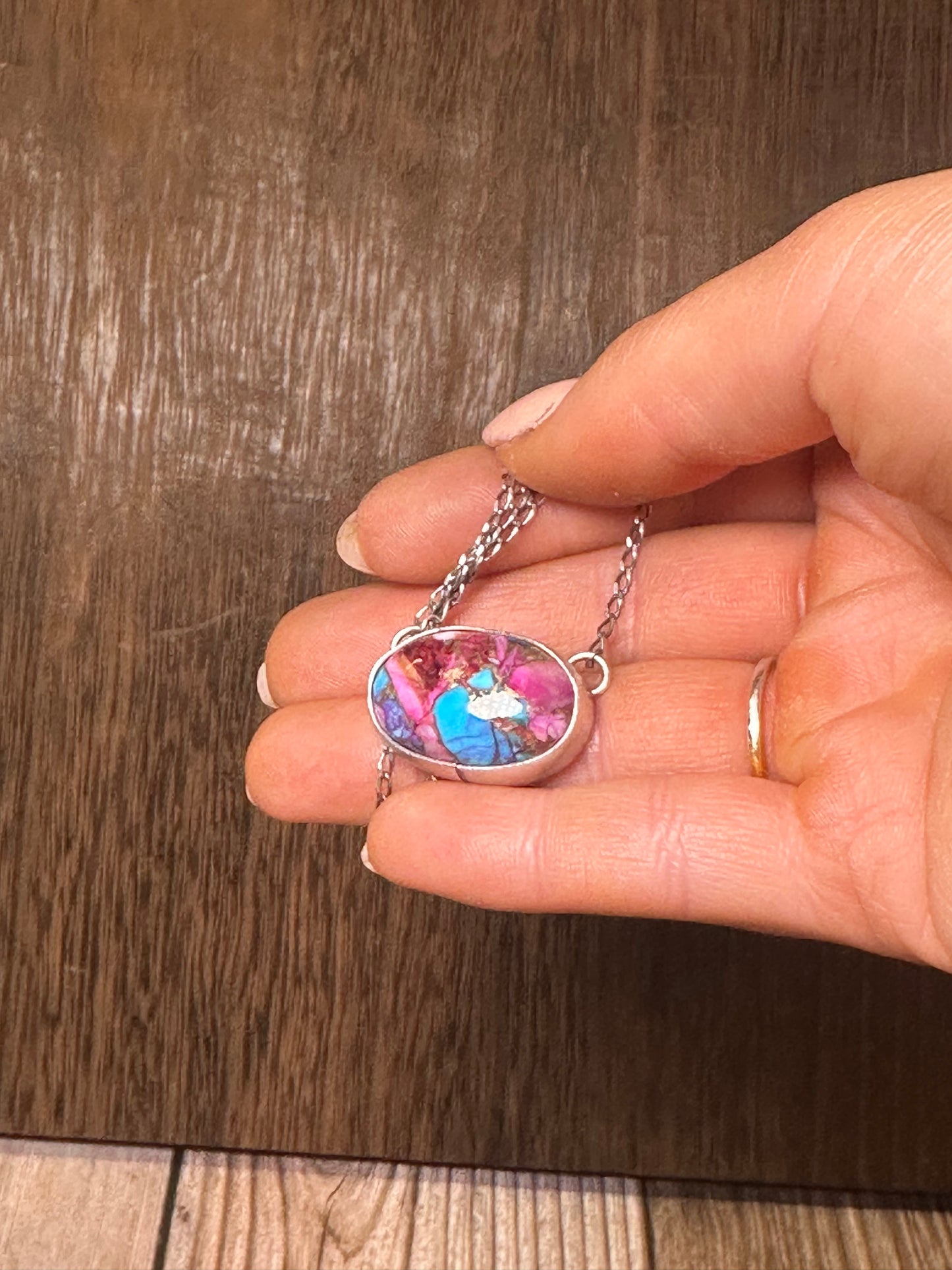 Navajo Sterling Silver & Pink Dream Mojave Oval Necklace