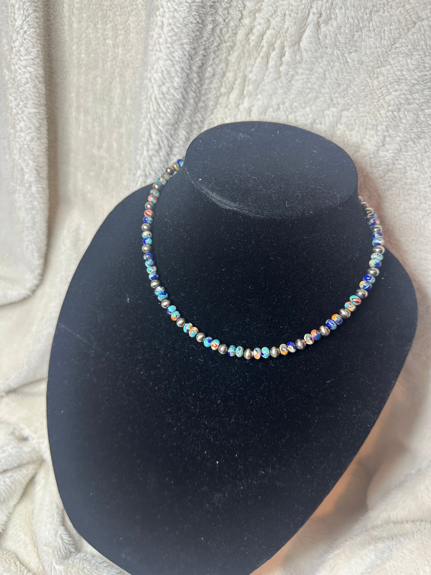 6mm + turquoise spiny oyster necklace