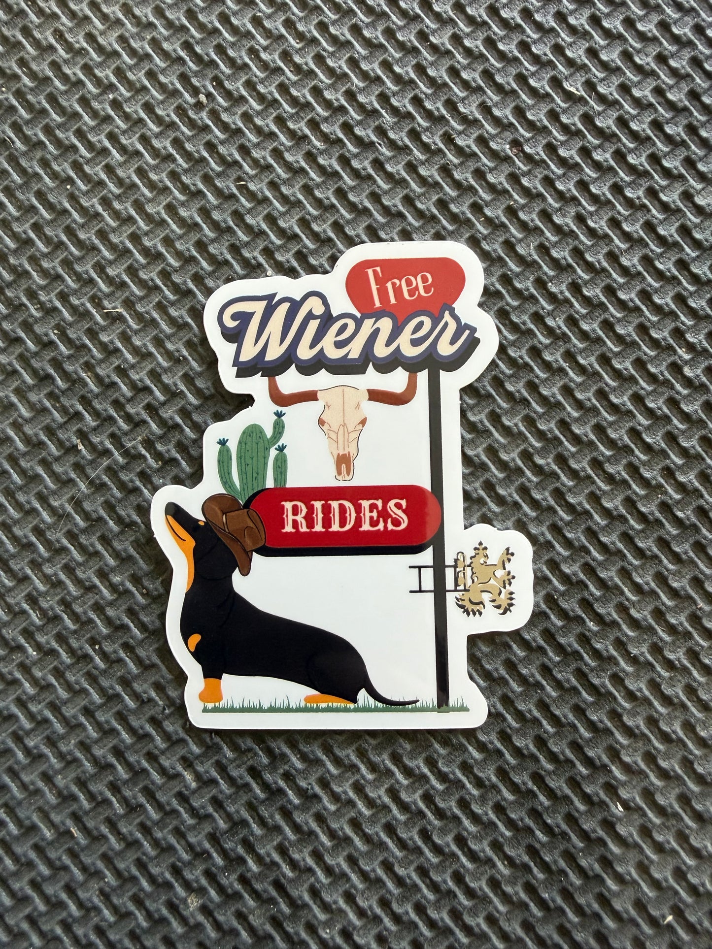 free wiener rides die cut sticker