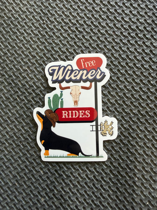 free wiener rides die cut sticker