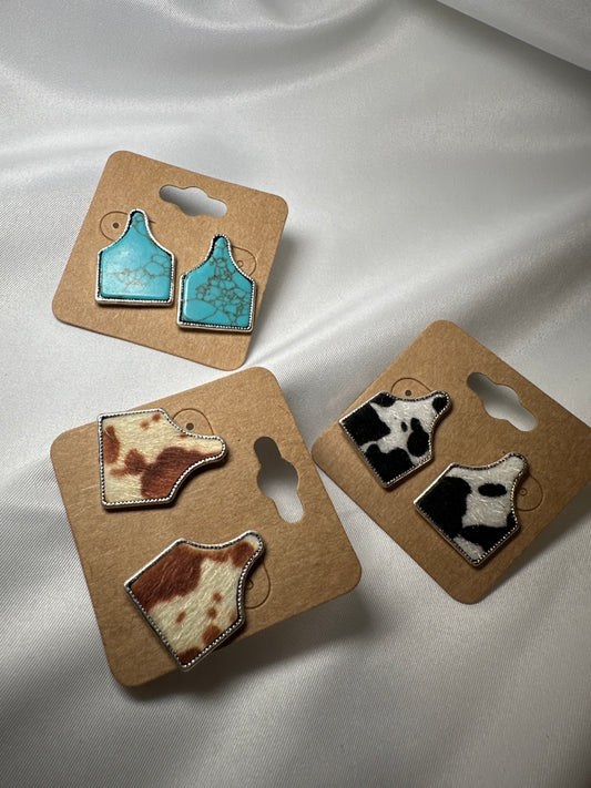 Western Cattle Tag Stone Stud Earrings