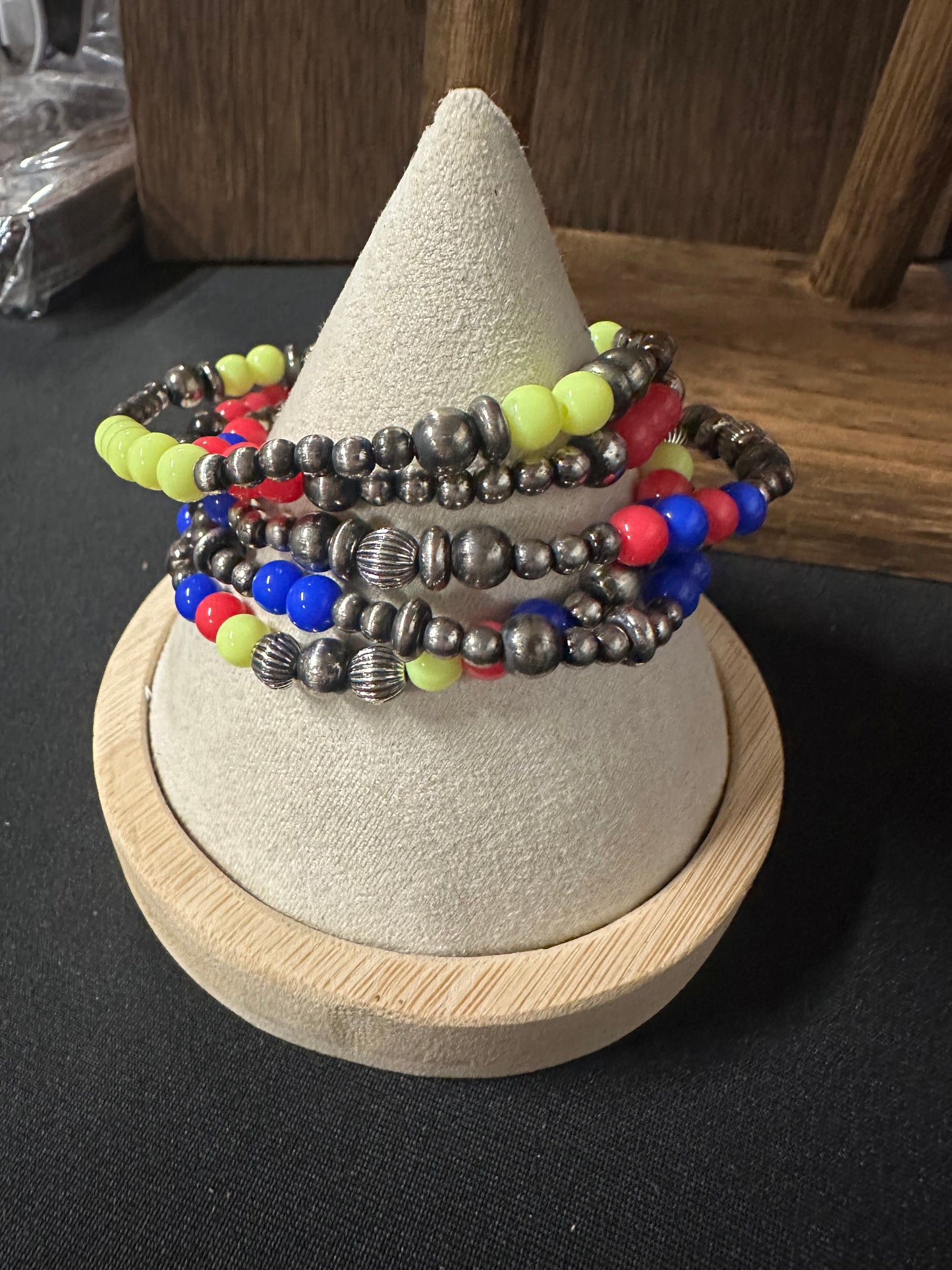 Navajo Style Pearl & Multi Bead Stackable Bracelet