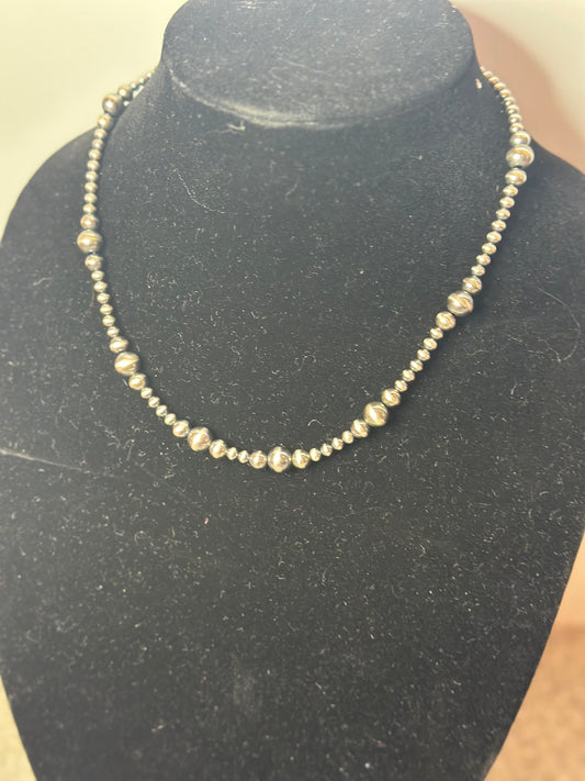 4-8mm graduated navajo sterling silver necklace