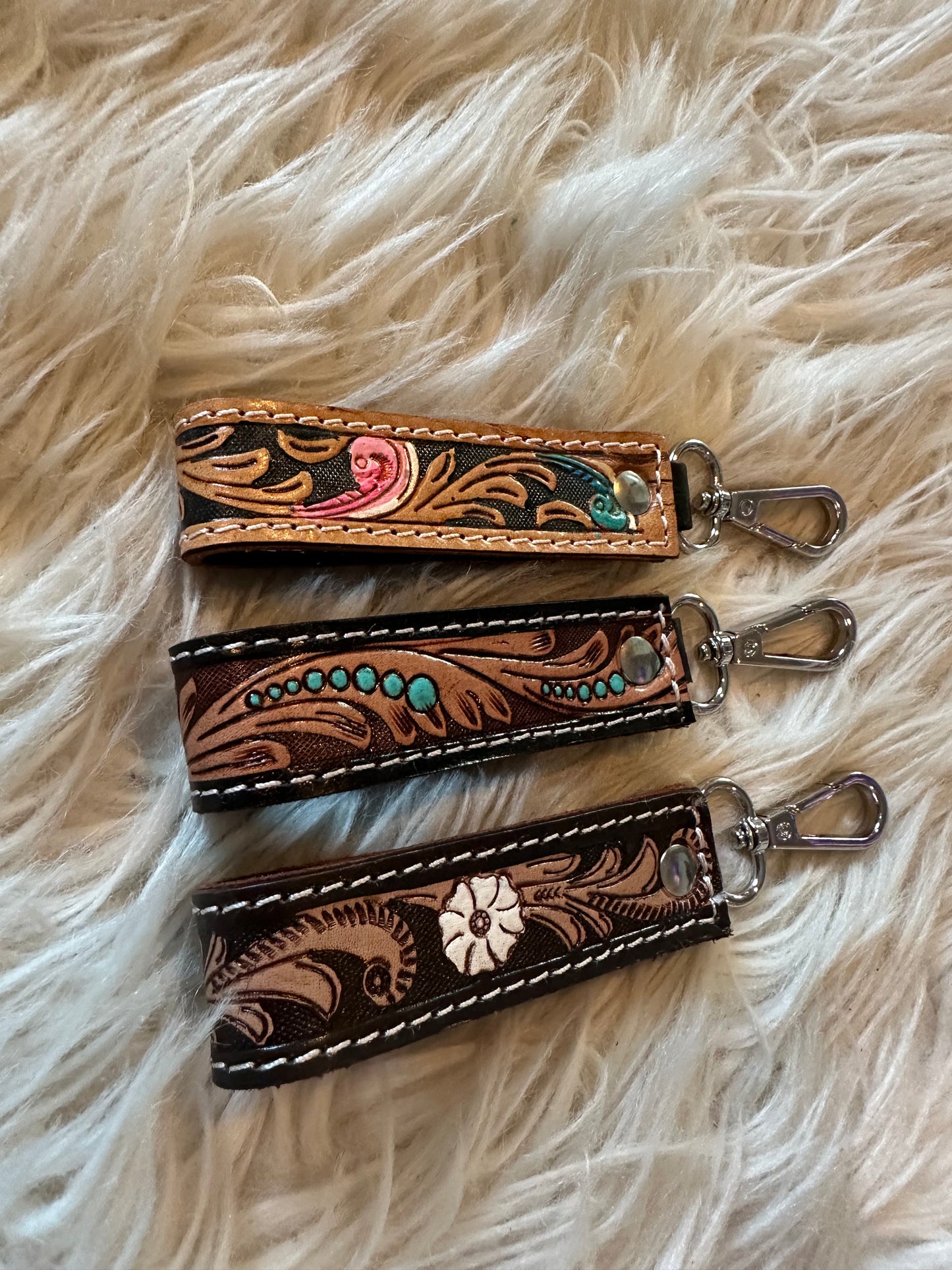 Tooled Leather Keychain - mini