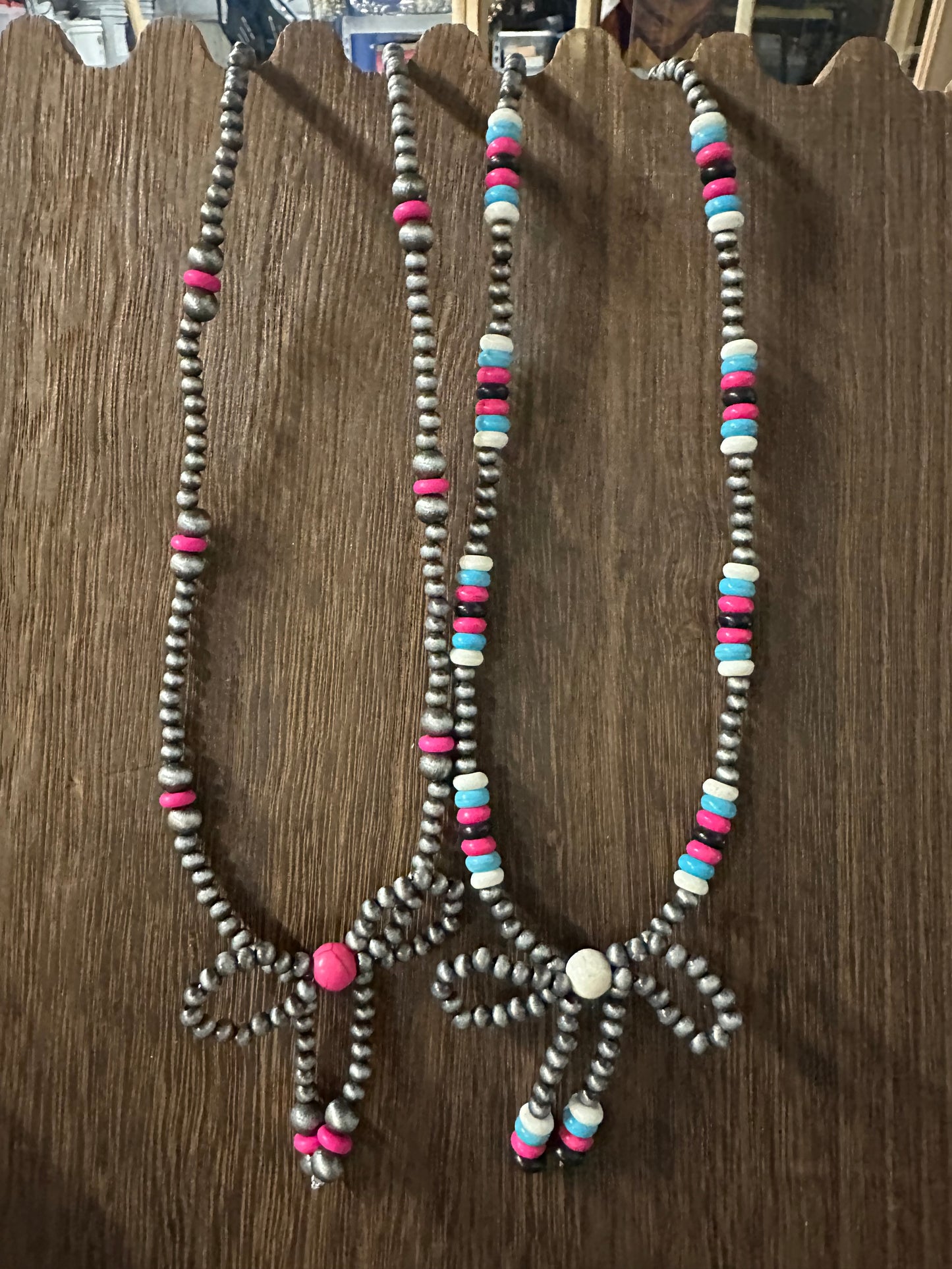 Navajo Style Pearl & Bead Bow Necklace