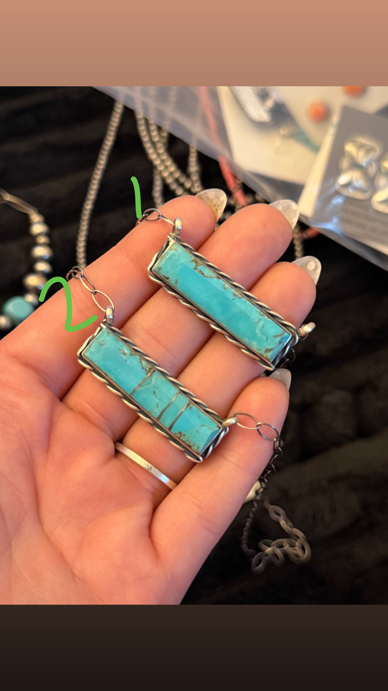 handmade turquoise stone bar necklace