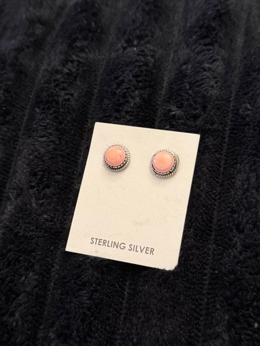 Navajo Handmade Pink Conch Earrings - Bucky Belin