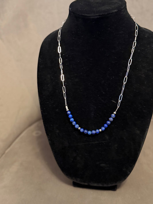 Lapis x pearl bar necklace