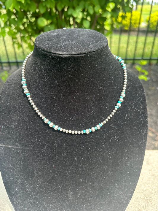 4-6mm graduated navajo style + kingman turquoise necklace