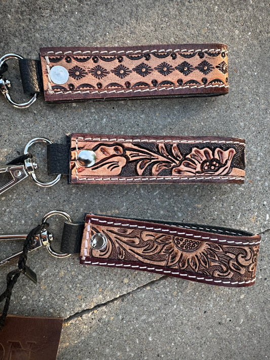 Tooled Leather Keychain - mini