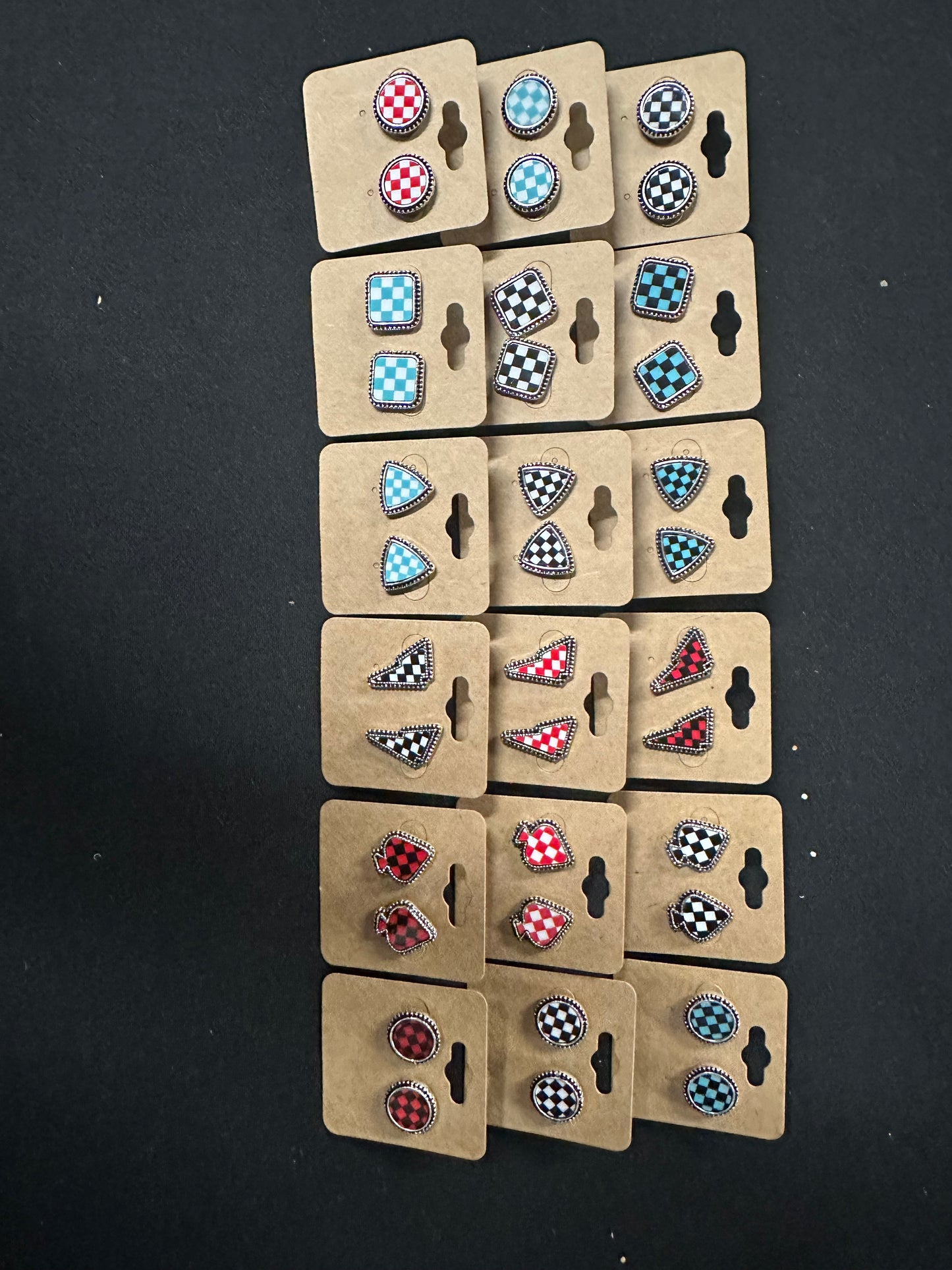 Checker pattern western stud earrings