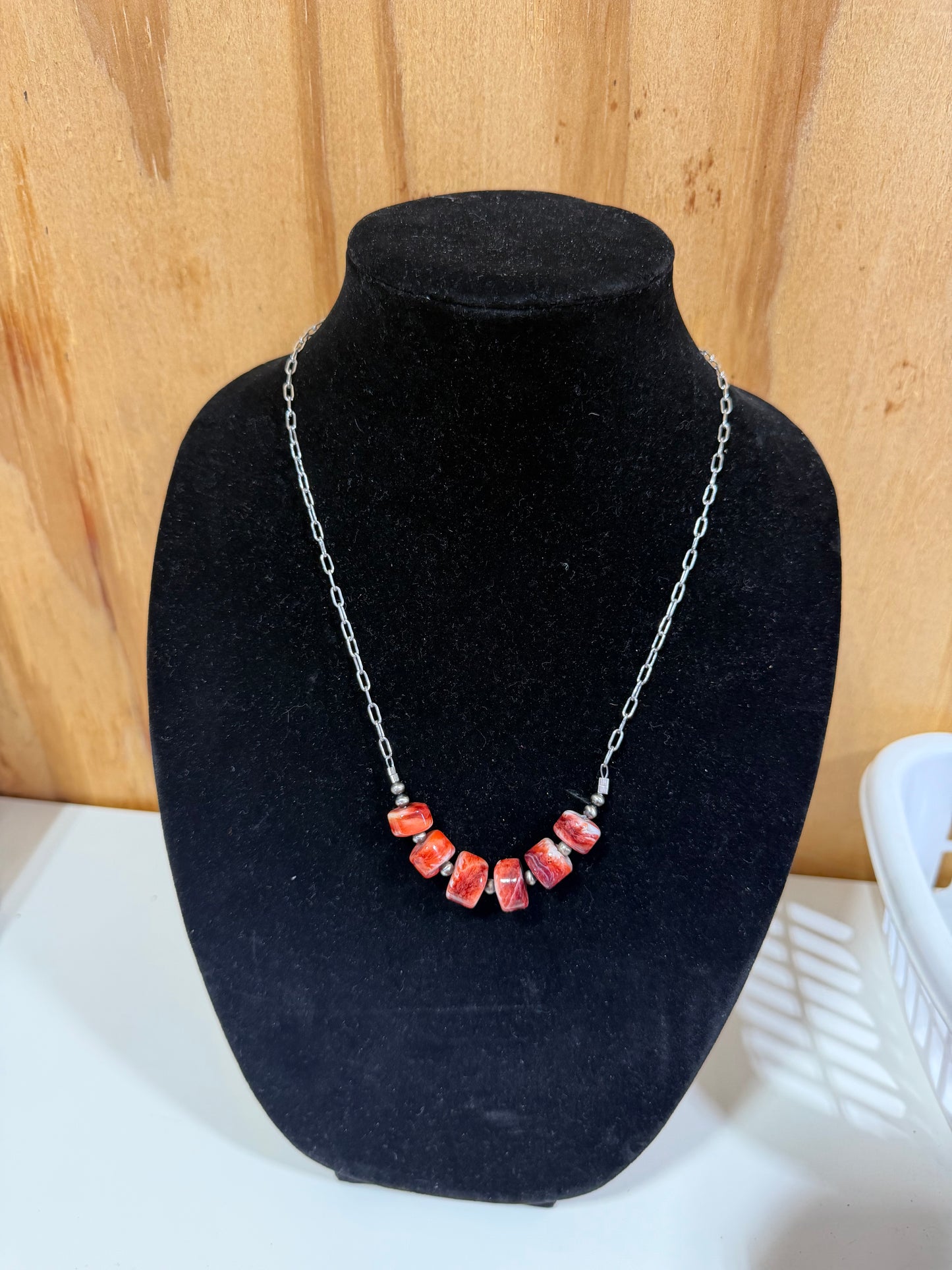 Red Spiny Bar Necklace