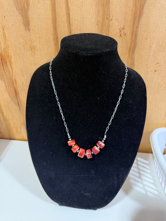 Red Spiny Bar Necklace