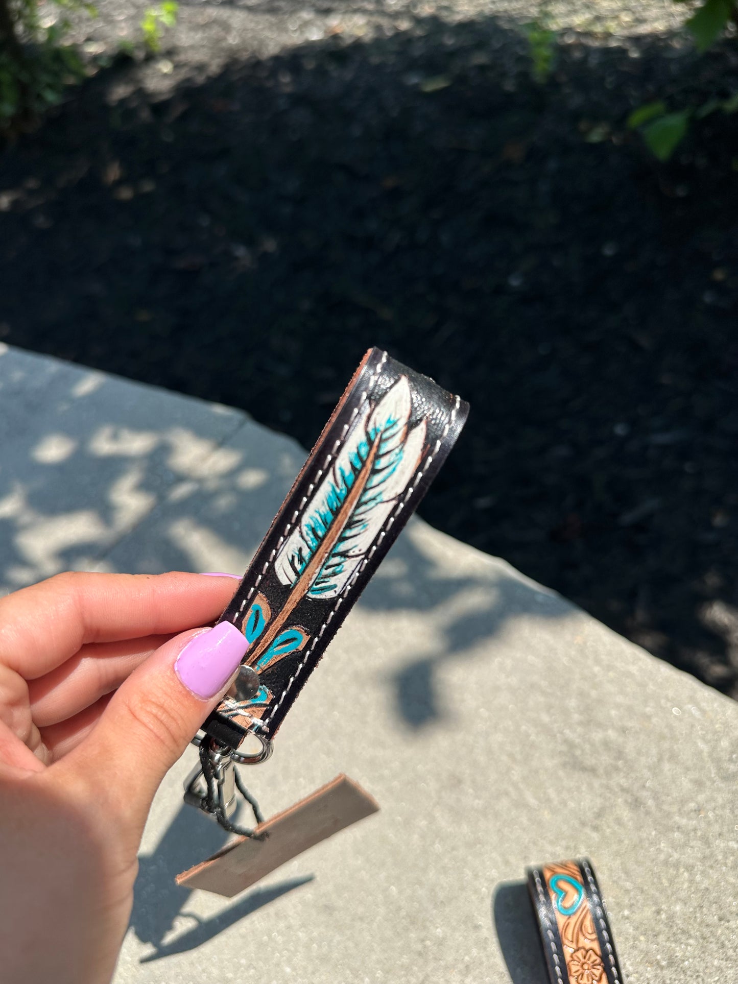 Tooled Leather Keychain - mini