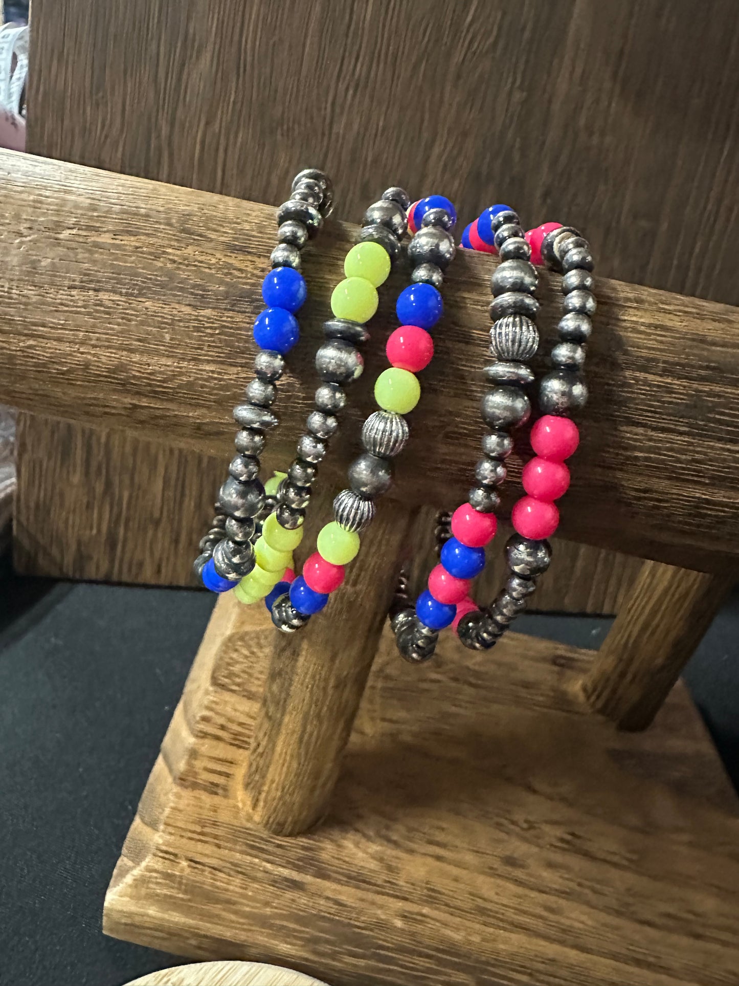 Navajo Style Pearl & Multi Bead Stackable Bracelet