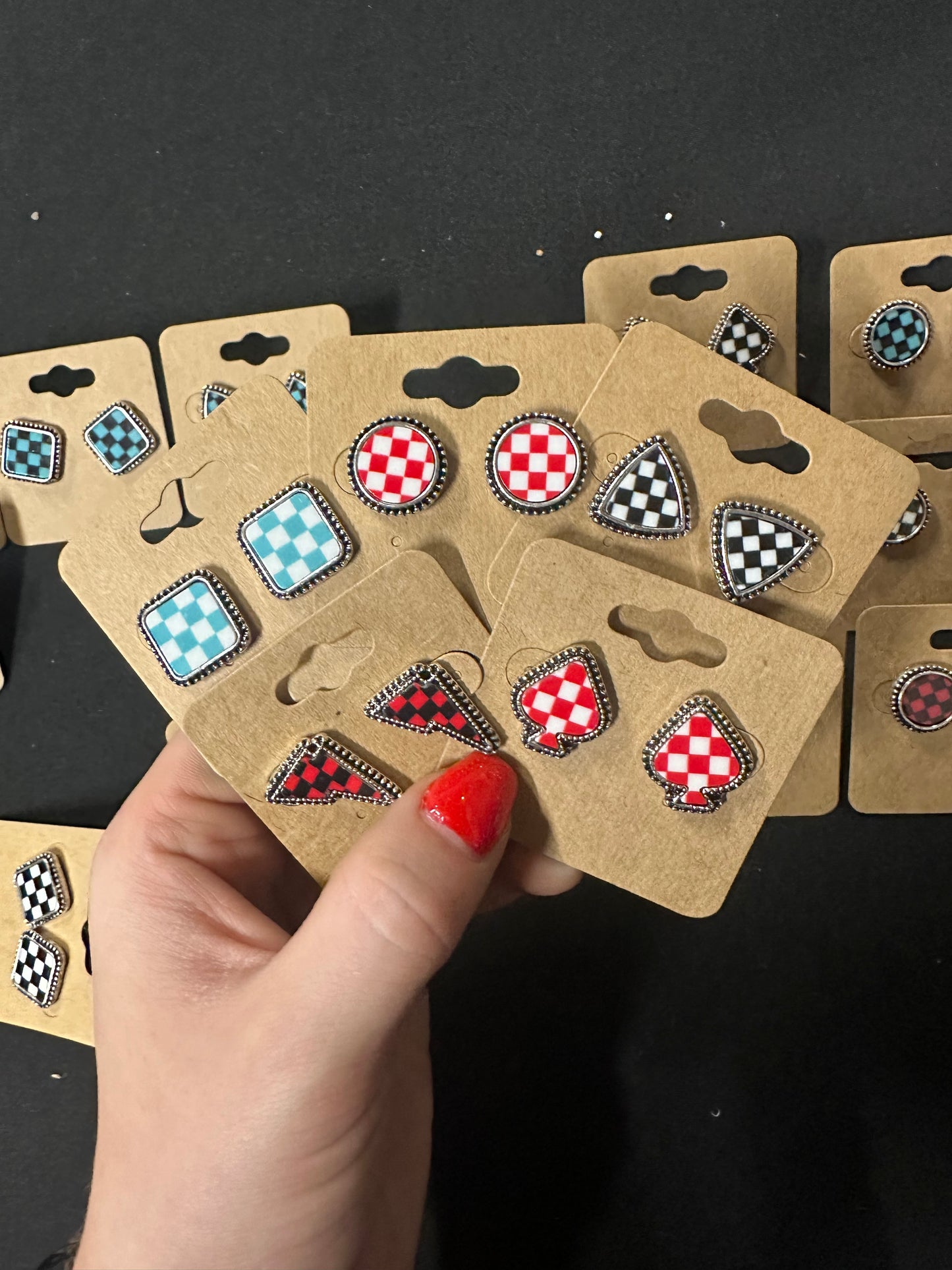 Checker pattern western stud earrings