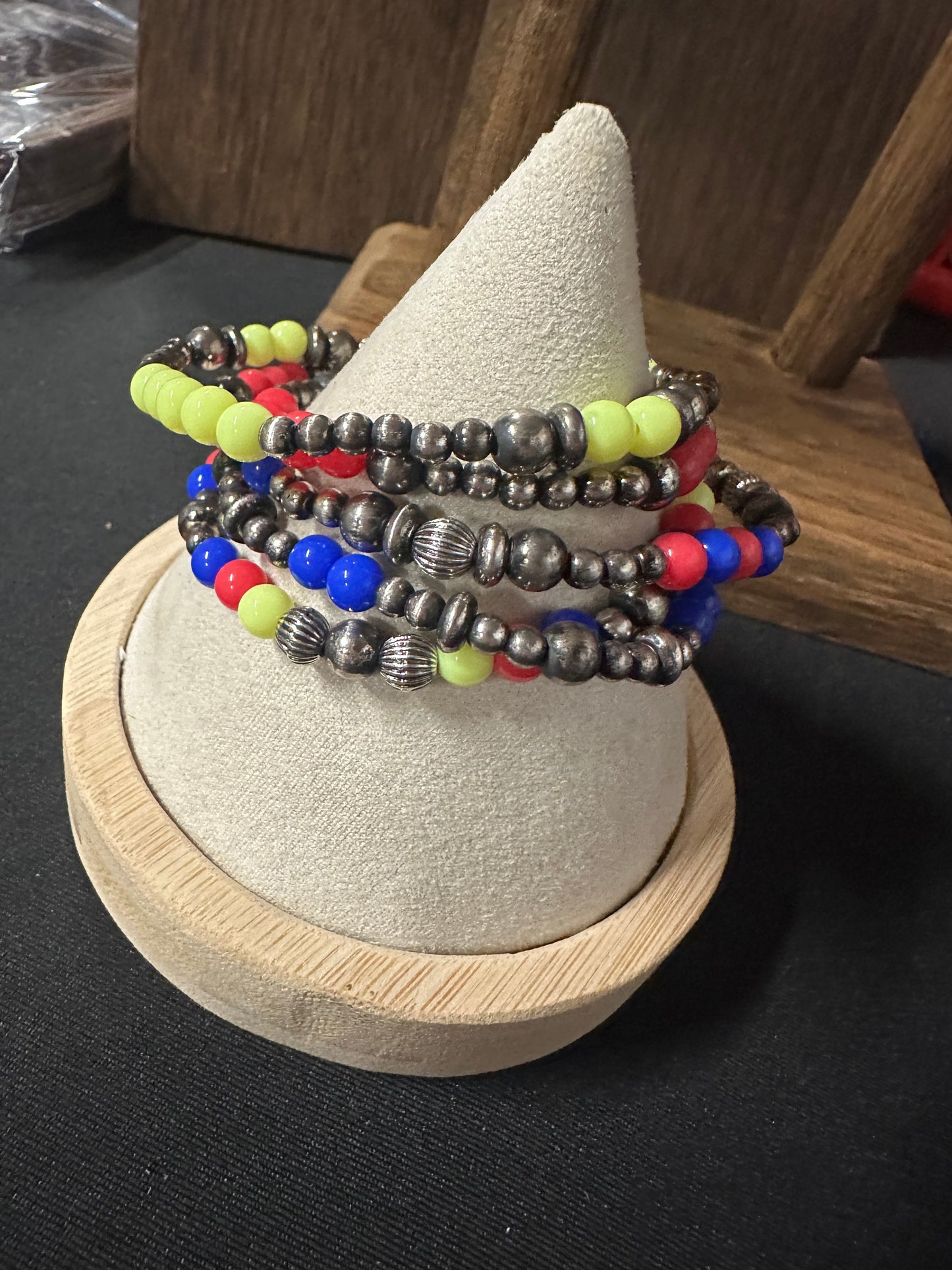 Navajo Style Pearl & Multi Bead Stackable Bracelet