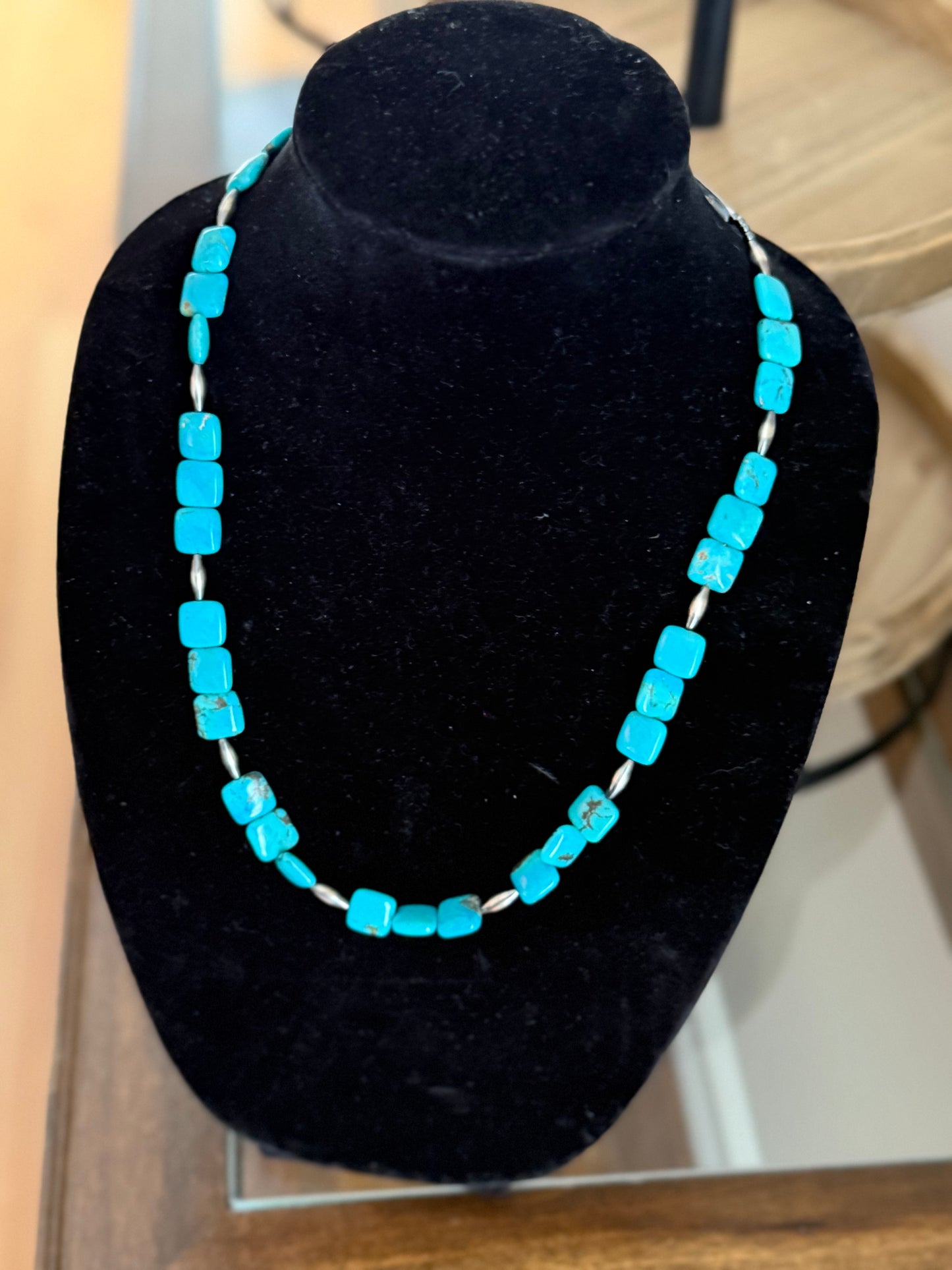 4mm torpedo pearl x turquoise square necklace