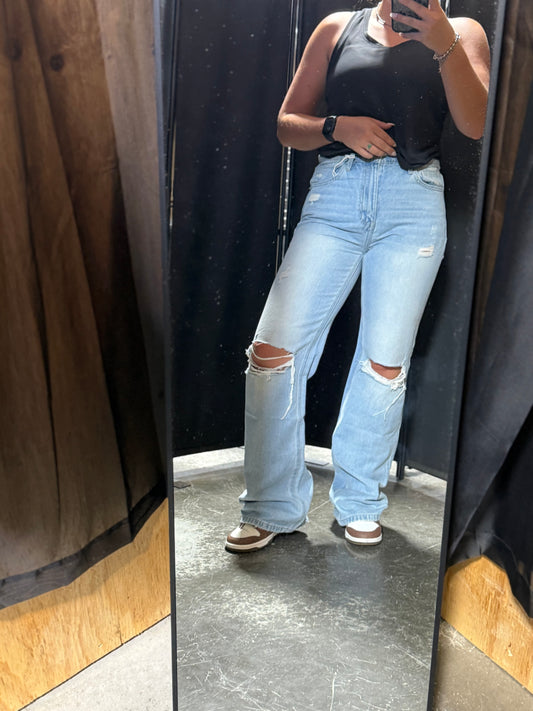 90'S VINTAGE SUPER HIGH RISE FLARE JEANS T5346