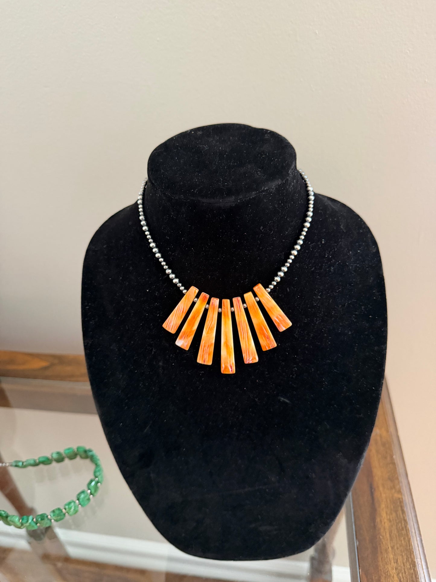 Graduated orange spiny x Sterling pearl necklace
