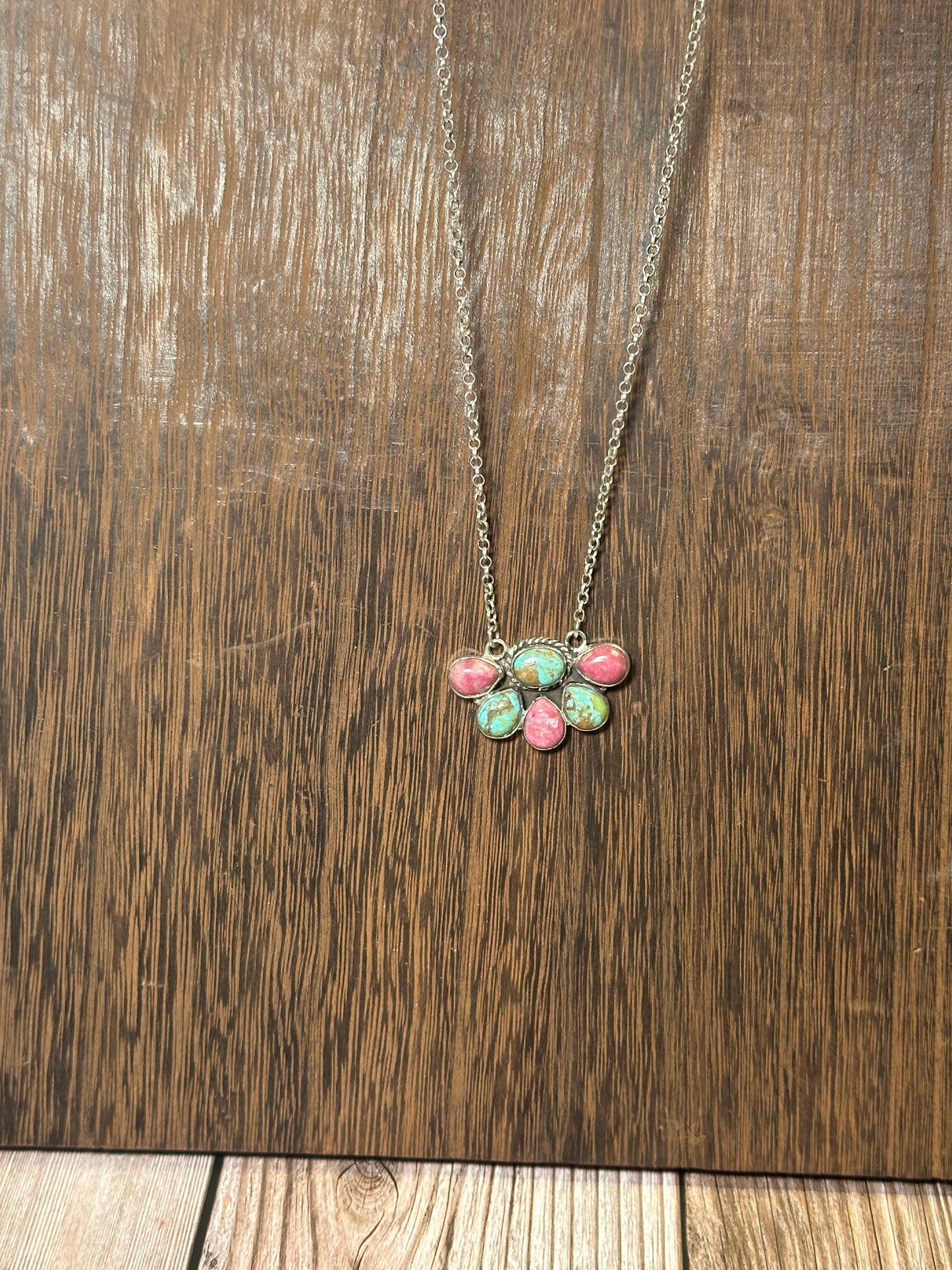 Handmade Sterling Silver, Rhodonite & Turquoise Necklace