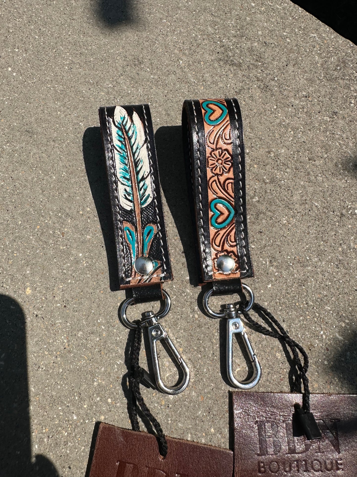 Tooled Leather Keychain - mini