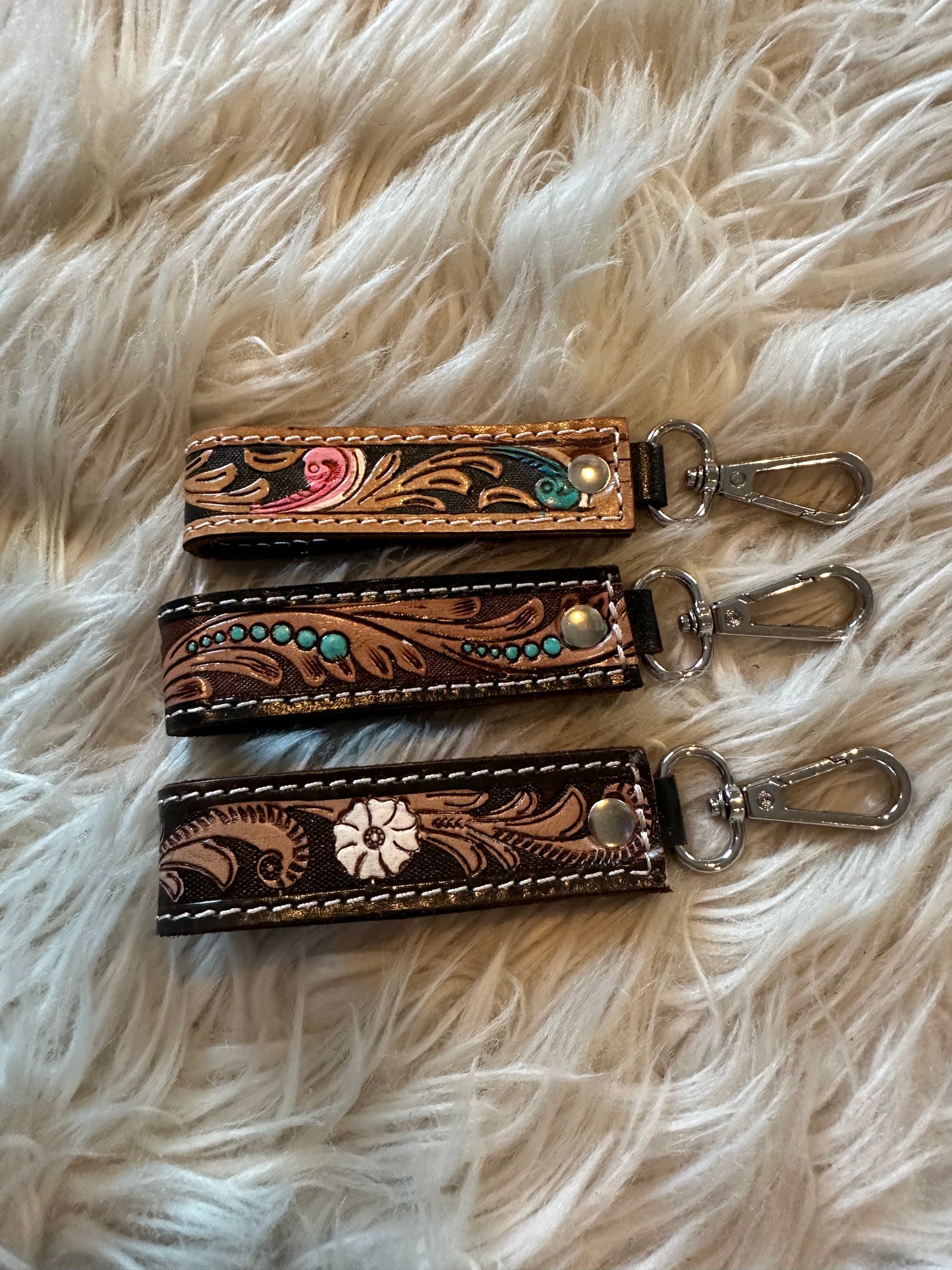 Tooled Leather Keychain - mini