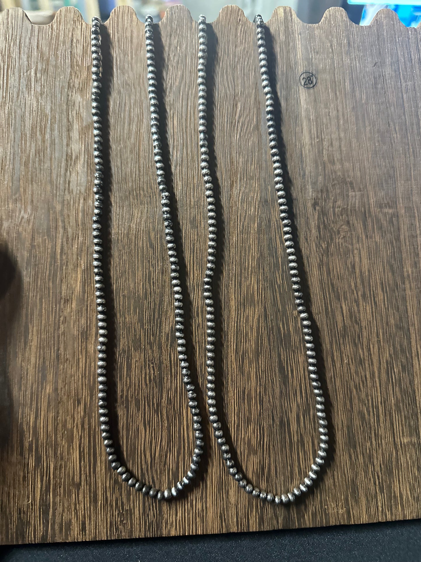 4mm Navajo style pearl bead necklace 28”