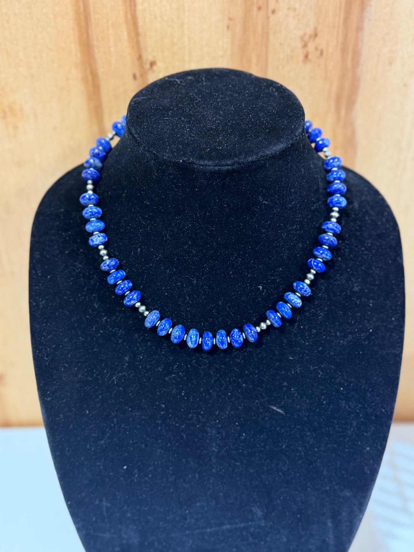 rondelle lapis x pearl necklace