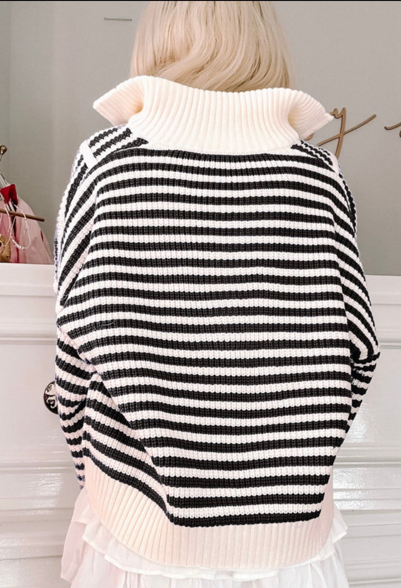 Stripped quarter zip sweater *2COLORS