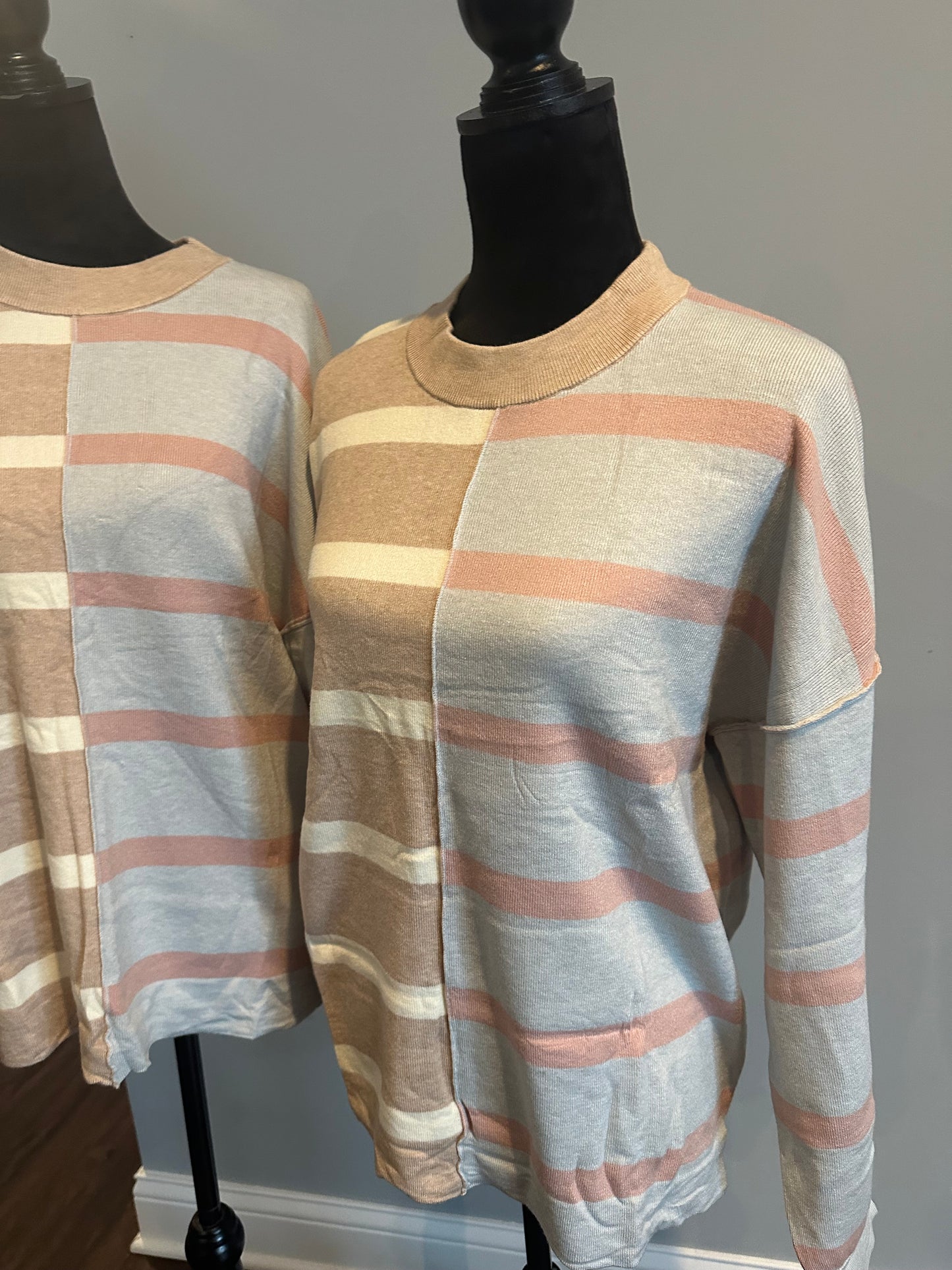 Khaki Stripe Colorblock Oversized Sweater