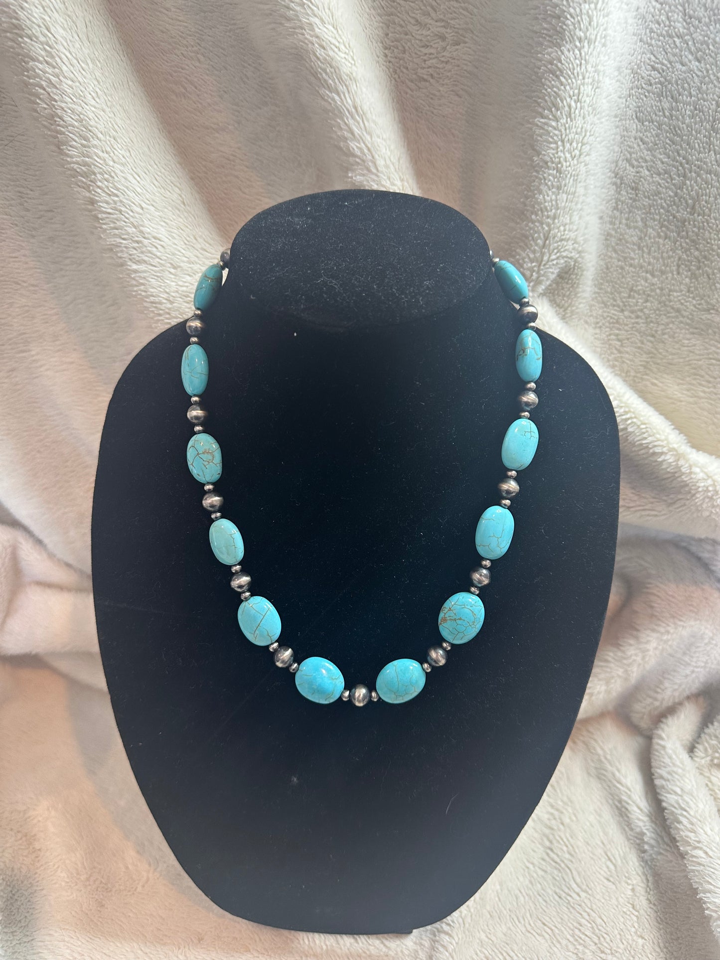 4-8mm navajo pearl x 16mm turquoise oval necklace