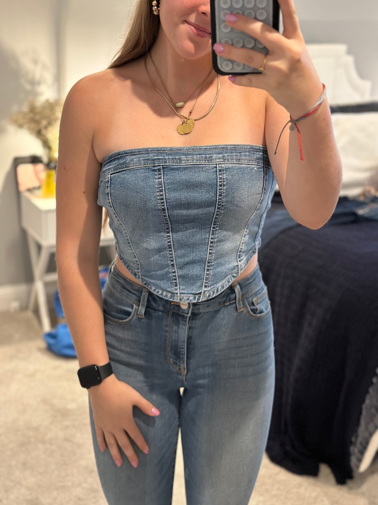 Denim strapless vest top