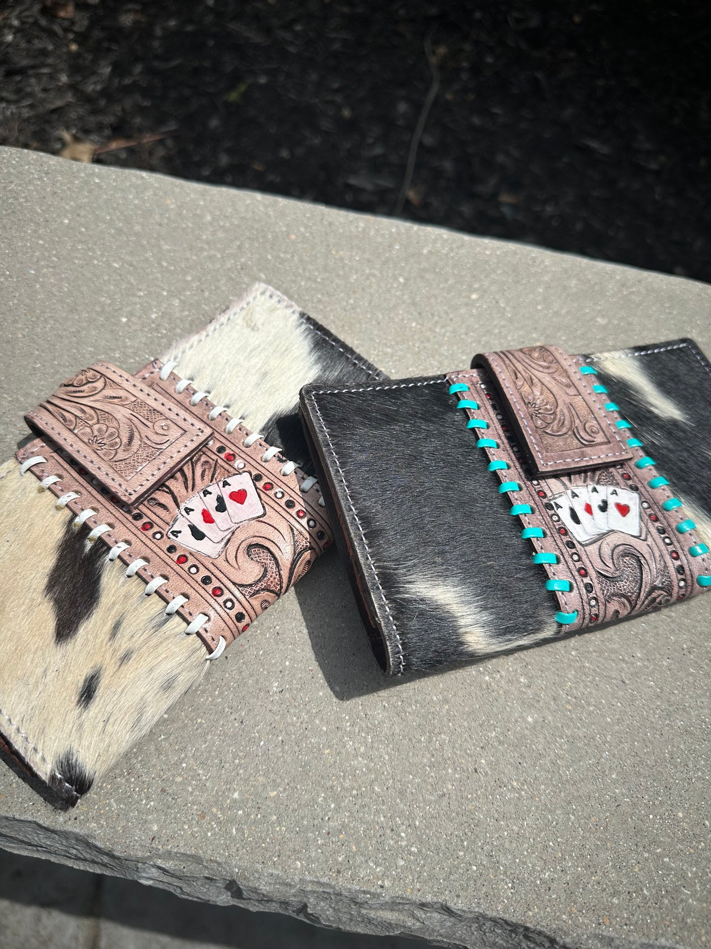 Tooled Genuine Leather // Cowhide Aces Bifold Wallet