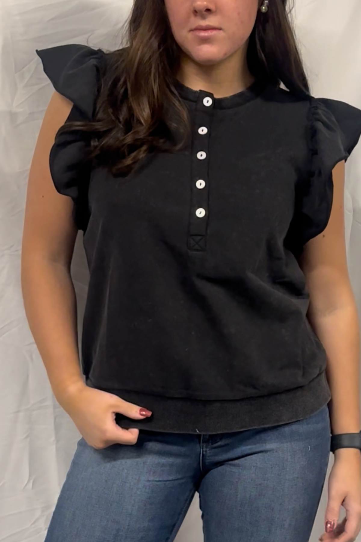 Raw Cut Edge Flutter Sleeve Washed Top