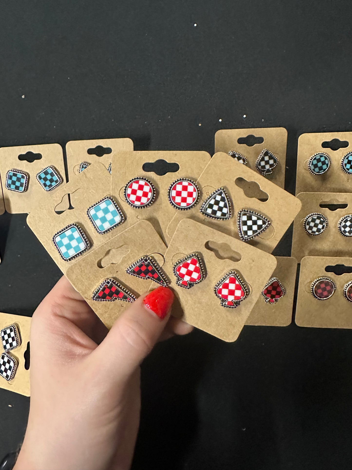 Checker pattern western stud earrings