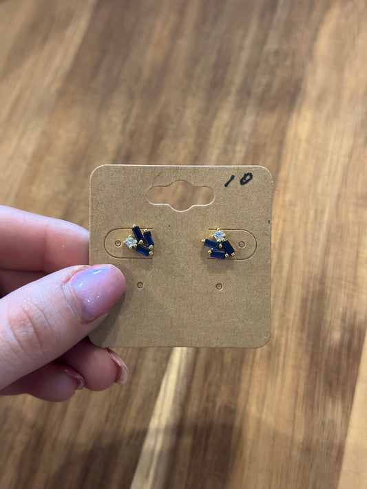 Sapphire Blue CZ Baguette Stud Earrings in 14K Gold