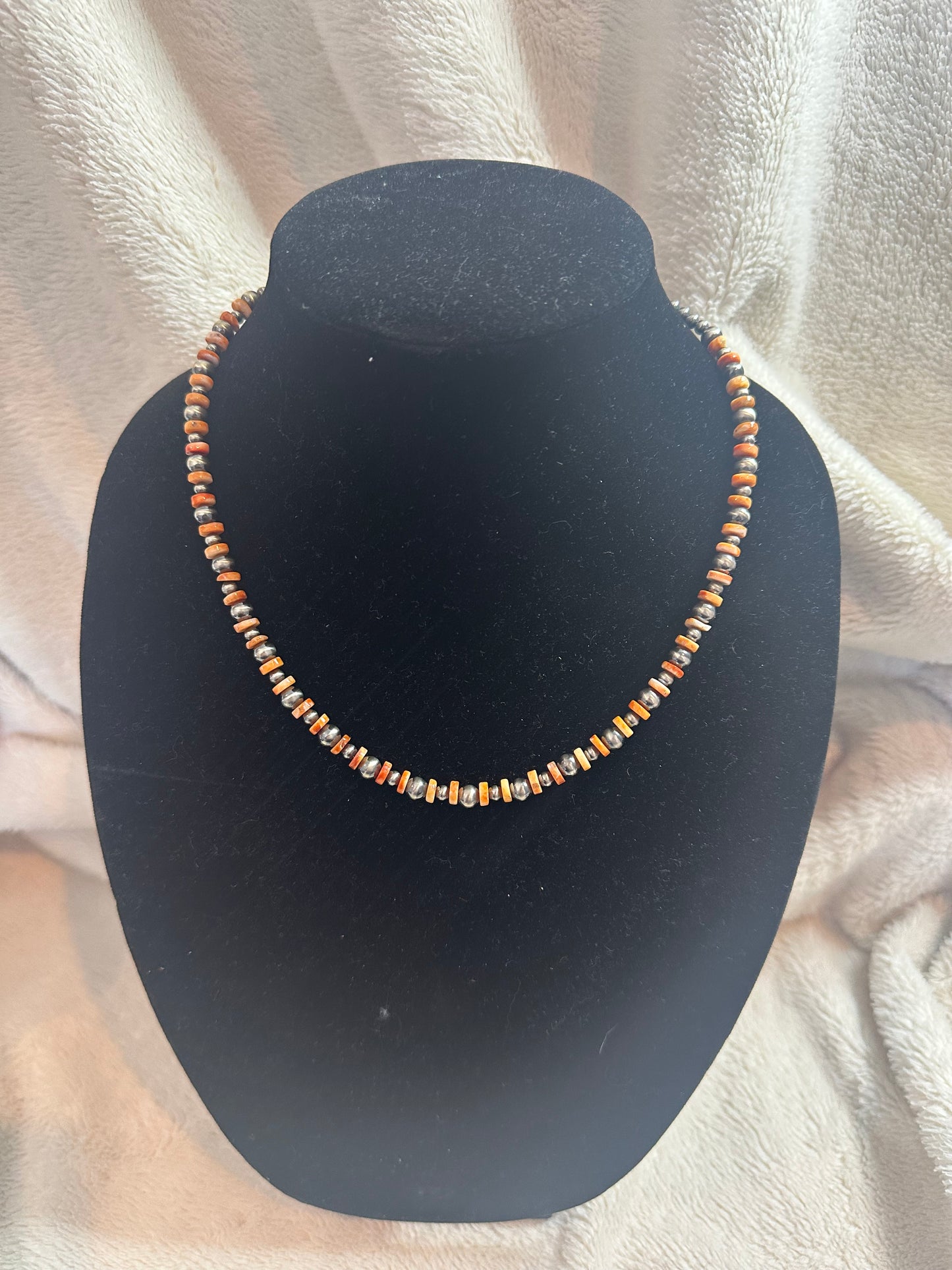 orange spiny x navajo pearl necklace
