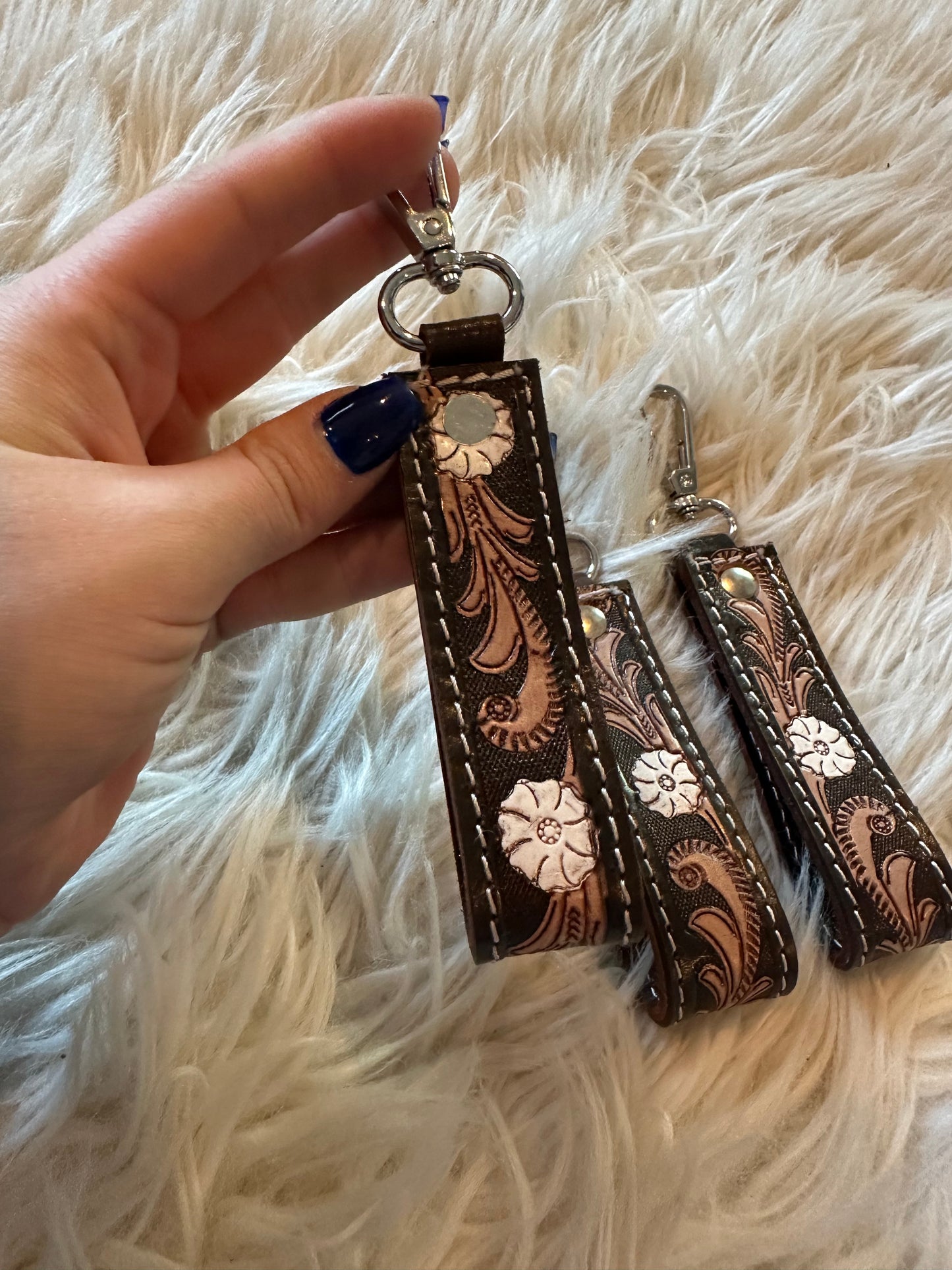 Tooled Leather Keychain - mini