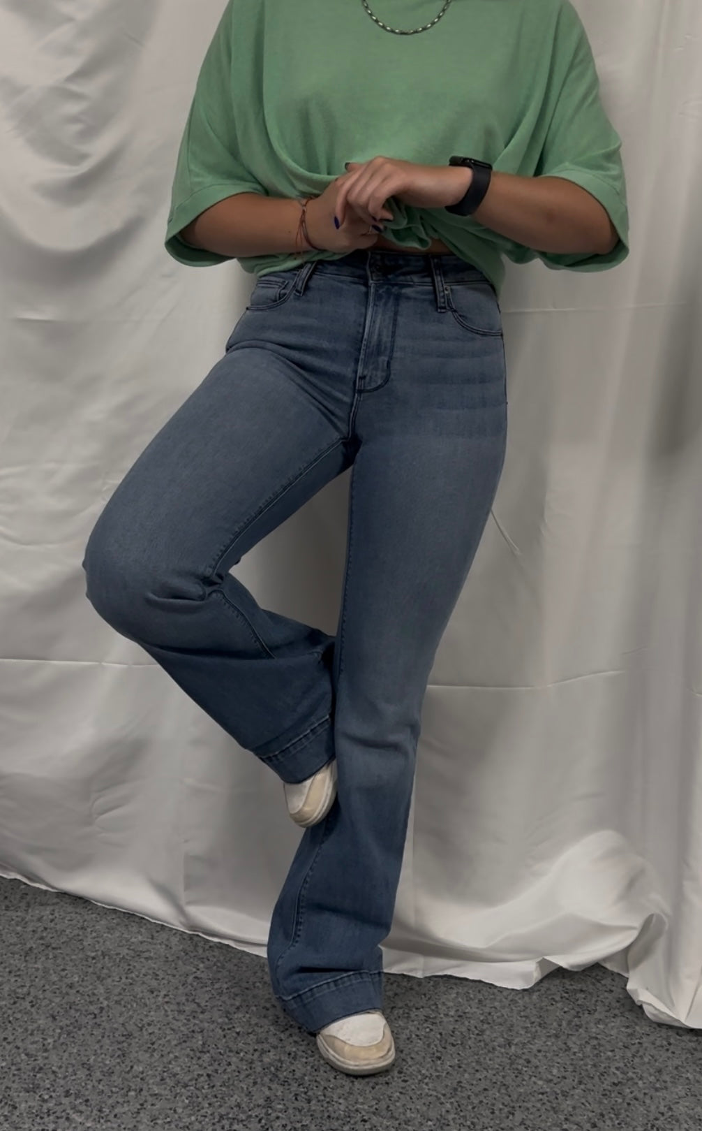 BELLA : Trouser Flare (Vintage Blue) Navy Stitch Haala Denim
