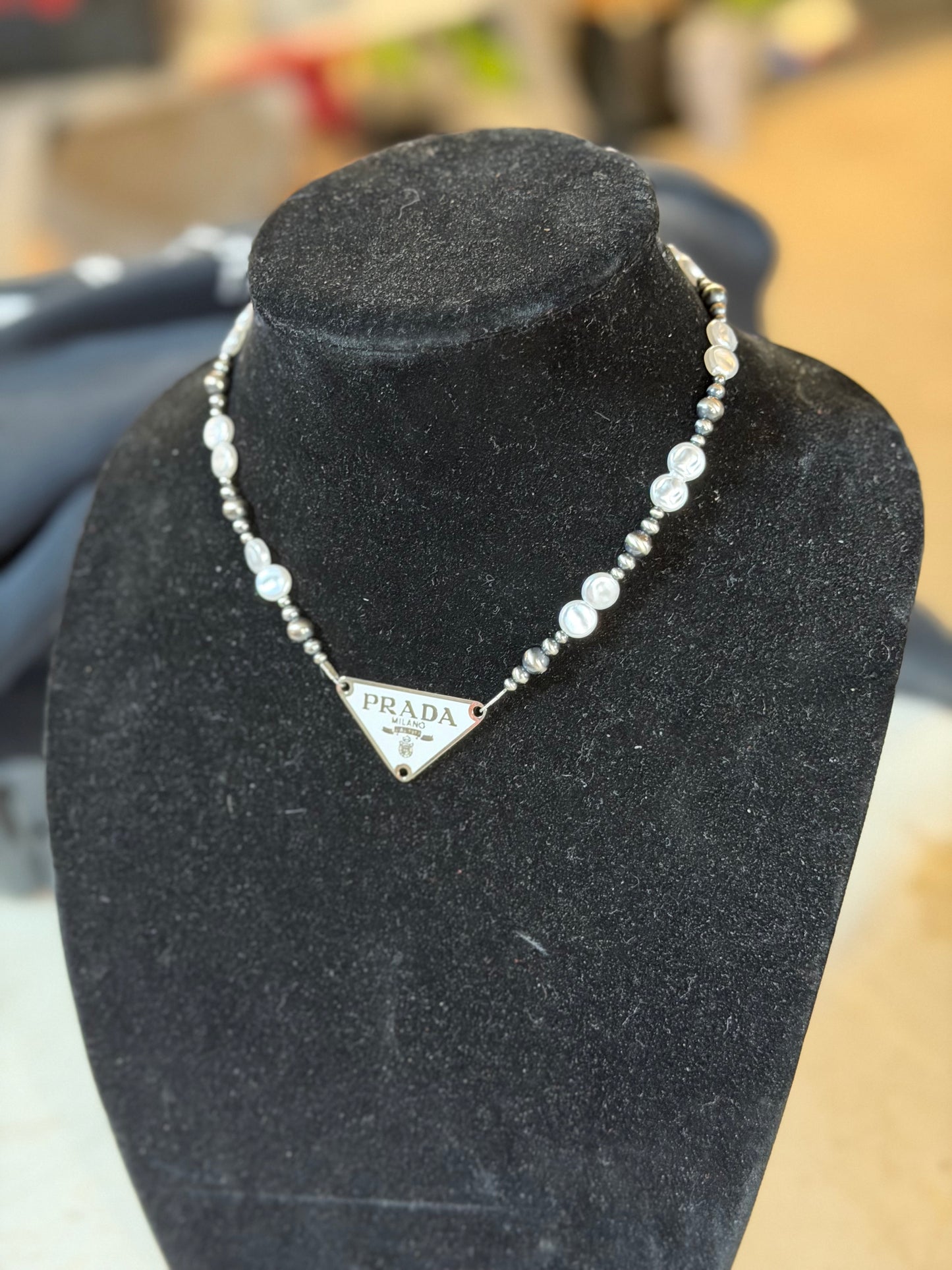 Flat Freshwater pearl x PRADA necklace