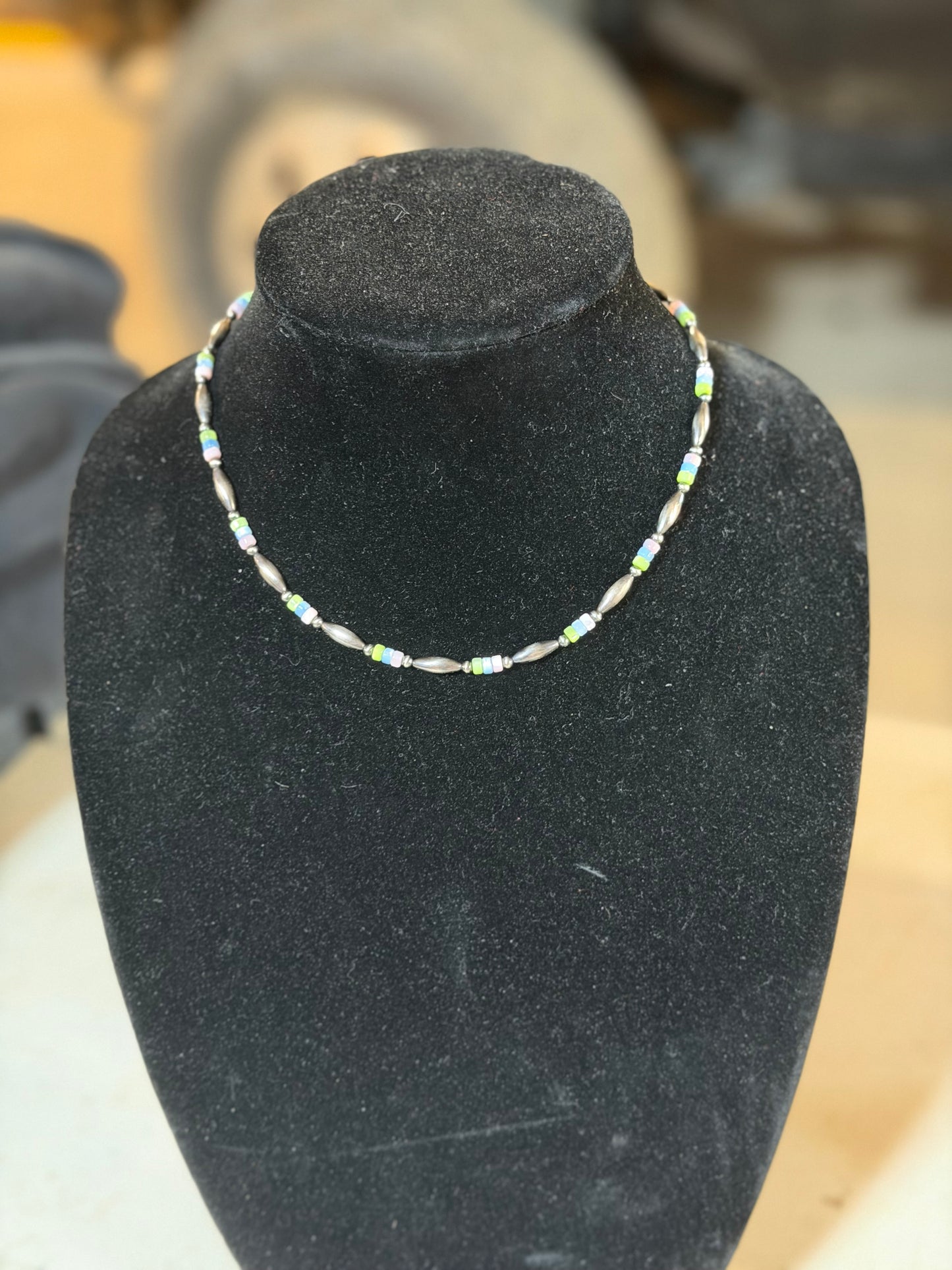 Multi color mother of pearl x torpedo pearl necklace