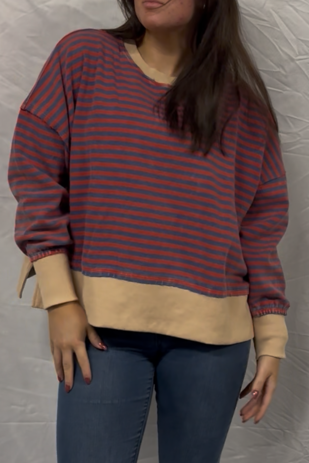 Striped Long Sleeve Sweatshirts With Contrast