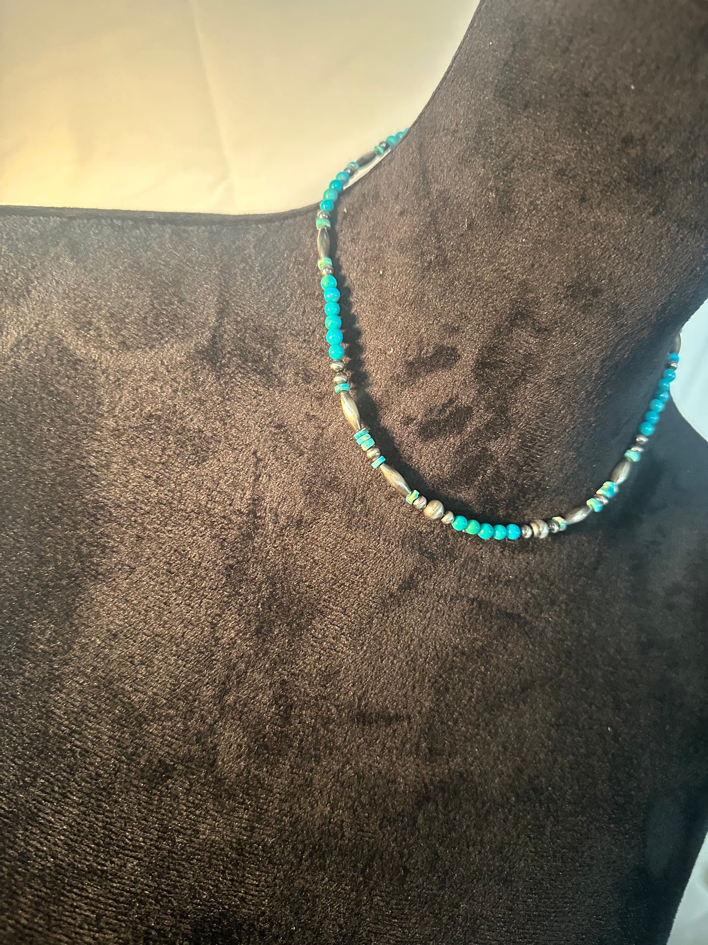 Kingman Turquoise Torpedo Sterling silver pearl Necklace